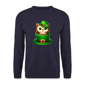 Süße St. Patrick's Day Eule mit Zylinder - Unisex Pullover - Navy - Vorne - Alina (178cm) & Michal (187cm)