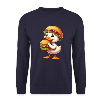 Drôle de canard dessin animé Fast Food Burger - Sweat-shirt Unisexe - marine - Devant - Alina (178cm) & Michal (187cm)