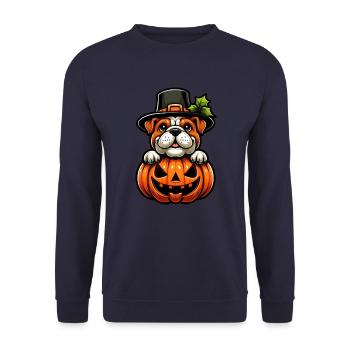 Halloween Bulldog Pumpkin Cartoon Cute - Unisex Sweatshirt - navy - Front - Alina (178cm) & Michal (187cm)