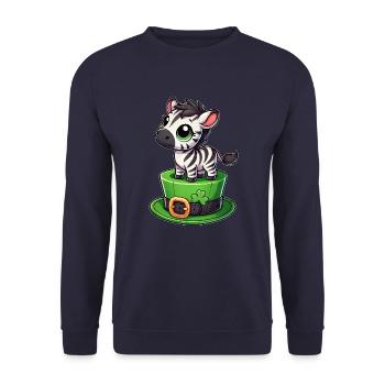 Süßes Zebra St. Patrick's Day Zylinder Kleeblatt - Unisex Pullover - Navy - Vorne - Alina (178cm) & Michal (187cm)