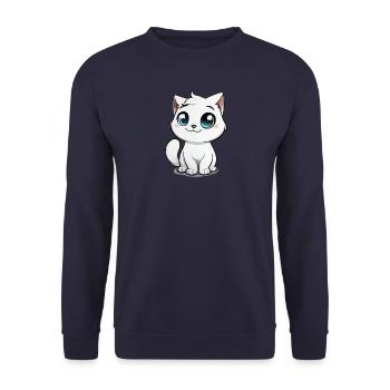 chat blanc mignon, animal de compagnie, chaton - Sweat-shirt Unisexe - marine - Devant - Alina (178cm) & Michal (187cm)