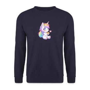 Kleines Einhorn für Kinder, kleines Mädchen Geschenk - Unisex Pullover - Navy - Vorne - Alina (178cm) & Michal (187cm)