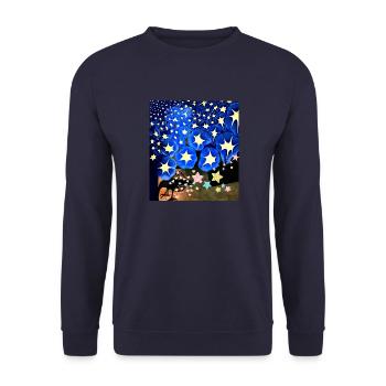 painting, stars, abstract, raven, bird - Unisex Sweatshirt - navy - Front - Alina (178cm) & Michal (187cm)
