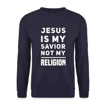 Jesus Is My Savior Not My Religion - Unisex Sweatshirt - navy - Front - Alina (178cm) & Michal (187cm)
