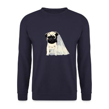 Here Comes the Pug - Unisex Sweatshirt - navy - Front - Alina (178cm) & Michal (187cm)