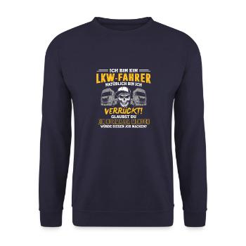 Lastwagen LKW-Fahrer Geschenk · Verrückt - Unisex Pullover - Navy - Vorne - Alina (178cm) & Michal (187cm)