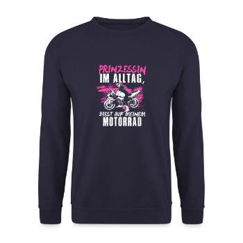 Motorrad Frau Superbikerin Geschenk · Prinzessin - Unisex Pullover - Navy - Vorne - Alina (178cm) & Michal (187cm)