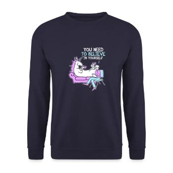 Einhorn, das Sie an sich selbst glauben müssen - Unisex Pullover - Navy - Vorne - Alina (178cm) & Michal (187cm)