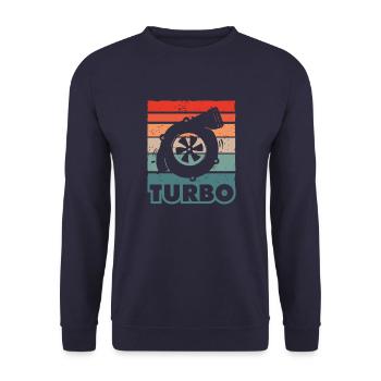 Car Turbo Tuning Ladedruck Blow-off Turbolader - Unisex Pullover - Navy - Vorne - Alina (178cm) & Michal (187cm)