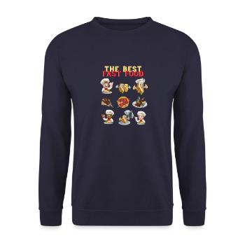I like Fast Food, Kebeb, Tortilla, Charocal Grill - Unisex Sweatshirt - navy - Front - Alina (178cm) & Michal (187cm)