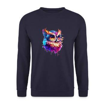 Hibou de fête en tant qu’oiseau coloré comme une œuvre d’art cool - Sweat-shirt Unisexe - marine - Devant - Alina (178cm) & Michal (187cm)