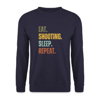 EAT SHOOTING SLEEP REPEAT - Unisex Sweatshirt - navy - Front - Alina (178cm) & Michal (187cm)