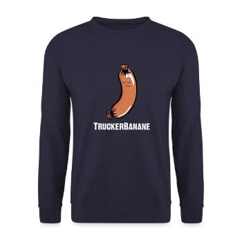 Truckerbanane, Knackwurst, Bockwurst, Augsburger - Unisex Pullover - Navy - Vorne - Alina (178cm) & Michal (187cm)