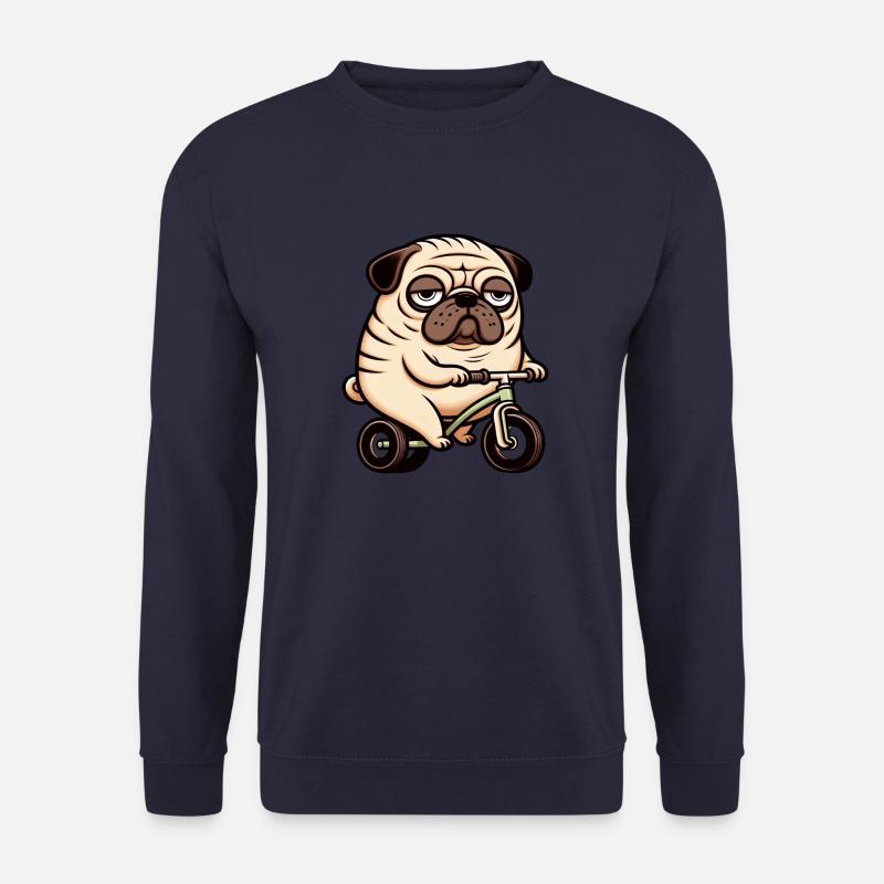 Lustiger Mops Hund auf Fahrrad Dreirad Laufrad - Unisex Pullover - Navy