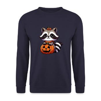 raton laveur mignon Halloween citrouille style dessin animé - Sweat-shirt Unisexe - marine - Devant - Alina (178cm) & Michal (187cm)