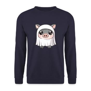 Schwein HalloweenGeist Wildschwein - Unisex Pullover - Navy - Vorne - Alina (178cm) & Michal (187cm)