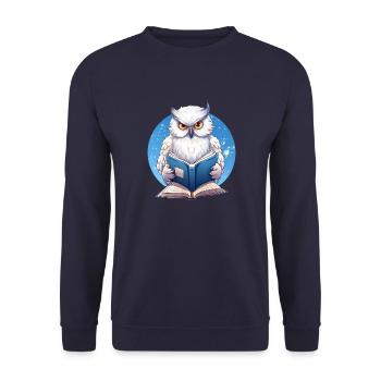 Wise Owl with Book - Reading Design - Unisex Sweatshirt - navy - Front - Alina (178cm) & Michal (187cm)
