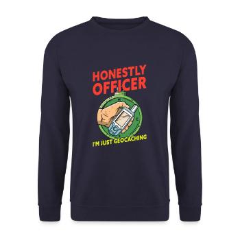 Honestly Officer I'm Just Geocaching Funny - Unisex Sweatshirt - navy - Front - Alina (178cm) & Michal (187cm)