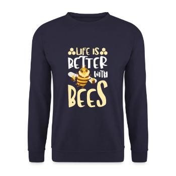Life Is Better With Bees Funny Beekeeper Bumble - Unisex Pullover - Navy - Vorne - Alina (178cm) & Michal (187cm)