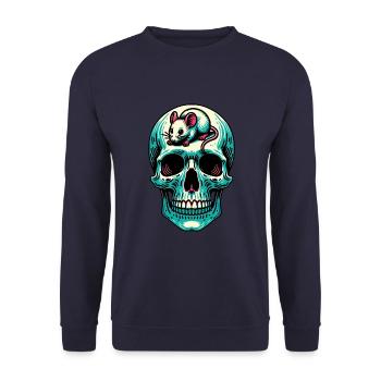 Crâne avec souris amusante sur le front - Sweat-shirt Unisexe - marine - Devant - Alina (178cm) & Michal (187cm)