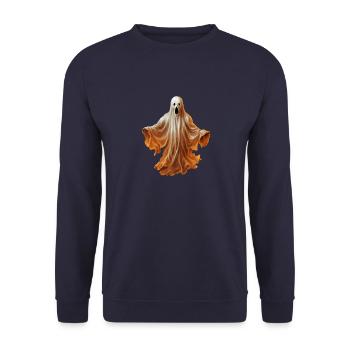 Gruseliger Halloween schwebender Horror Geist - Unisex Pullover - Navy - Vorne - Alina (178cm) & Michal (187cm)