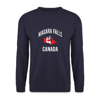 Kanada Canadian Ahornblatt Vintage Hockey Sprüche - Unisex Pullover - Navy - Vorne - Alina (178cm) & Michal (187cm)