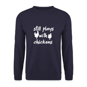 Hahn Hühner Hühnchen Vintage Hähnchen Rooster - Unisex Pullover - Navy - Vorne - Alina (178cm) & Michal (187cm)