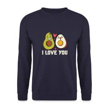 Avocado Fruchtig Vintage Vegane Sprüche - Unisex Pullover - Navy - Vorne - Alina (178cm) & Michal (187cm)