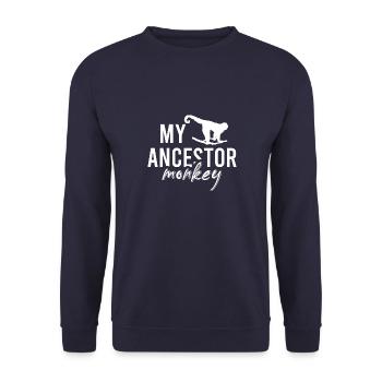 Affe Affen Mein Vorfahr Schimpanse Vintage Monkeys - Unisex Pullover - Navy - Vorne - Alina (178cm) & Michal (187cm)