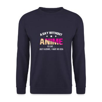 Anime Manga Kawaii Vintage Cartoons Sprüche - Unisex Pullover - Navy - Vorne - Alina (178cm) & Michal (187cm)