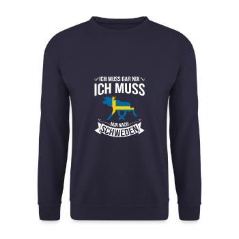 Ich muss gar nix Ich muss nach Schweden Sverige - Unisex Pullover - Navy - Vorne - Alina (178cm) & Michal (187cm)