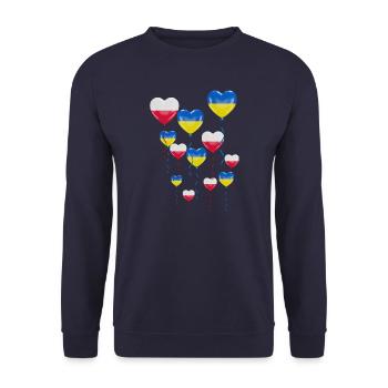 Pologne : Solidarité et cœur pour l’Ukraine - Sweat-shirt Unisexe - marine - Devant - Alina (178cm) & Michal (187cm)