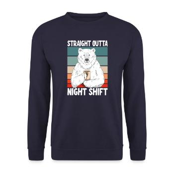 Direkte aus der Nachtschicht - Unisex Pullover - Navy - Vorne - Alina (178cm) & Michal (187cm)