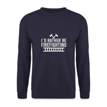 Feuerwehr Feuerwehrmann Feuerwehrfrau - Unisex Pullover - Navy - Vorne - Alina (178cm) & Michal (187cm)