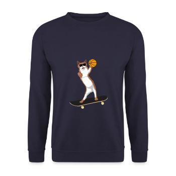 Cat Skateboard Basketball Skating Cat & Ball - Unisex Sweatshirt - navy - Front - Alina (178cm) & Michal (187cm)
