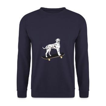 Hund auf Skateboard Geschenkidee skatender Hund - Unisex Pullover - Navy - Vorne - Alina (178cm) & Michal (187cm)