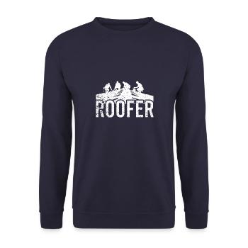 Dachdecker Dachdeckerin Vintage Dachspengler - Unisex Pullover - Navy - Vorne - Alina (178cm) & Michal (187cm)