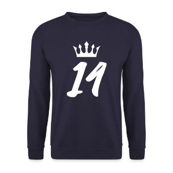 14 Zahl Krone - Unisex Pullover - Navy - Vorne - Alina (178cm) & Michal (187cm)