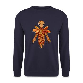 Alien aus Herbstlaub - Unisex Pullover - Navy - Vorne - Alina (178cm) & Michal (187cm)