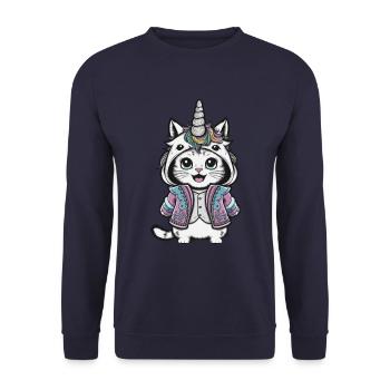 Niedliche Einhorn Katze mit brillanten Farben - Unisex Pullover - Navy - Vorne - Alina (178cm) & Michal (187cm)