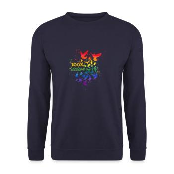 100% lesbian,tauben taube,graffiti,LGBT,bunt - Unisex Pullover - Navy - Vorne - Alina (178cm) & Michal (187cm)