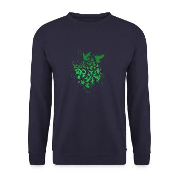 100% organic,organic,deaf,green birds, vegan - Unisex Sweatshirt - navy - Front - Alina (178cm) & Michal (187cm)