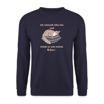 Katze schlafen - kein Bock auf alles- Schlafshirt - Unisex Pullover - Navy - Vorne - Alina (178cm) & Michal (187cm)