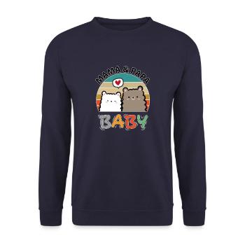 Baby Mama und Papa Herz Liebe Eltern - Unisex Pullover - Navy - Vorne - Alina (178cm) & Michal (187cm)
