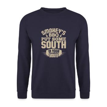 SMOKEY EST BARBECUE FUT UN PEU DE SUD DANS VOTRE BOUCHE - Sweat-shirt Unisexe - marine - Devant - Alina (178cm) & Michal (187cm)