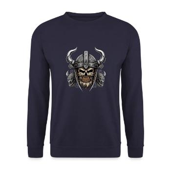Valhalla Viking Skelett - Okkulter - Unisex Pullover - Navy - Vorne - Alina (178cm) & Michal (187cm)