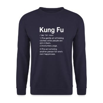 Kung Fu Shaolin Vintage Kampfkunst Sprüche - Unisex Pullover - Navy - Vorne - Alina (178cm) & Michal (187cm)