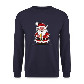 Weihnachtsmann mit Bier - Unisex Pullover - Navy - Vorne - Alina (178cm) & Michal (187cm)