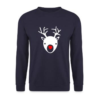 Rudolph Herz Nase Rentier Weihnachten Xmas Rudolf - Unisex Pullover - Navy - Vorne - Alina (178cm) & Michal (187cm)