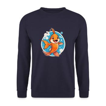 Fröhlicher Cartoon Goldfisch - Unisex Pullover - Navy - Vorne - Alina (178cm) & Michal (187cm)